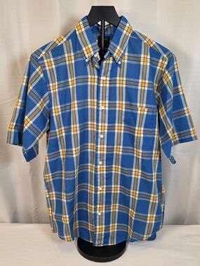 Vintage 70s Towncraft Penn Prest Blue Plaid Button Down Shirt Mens Medium